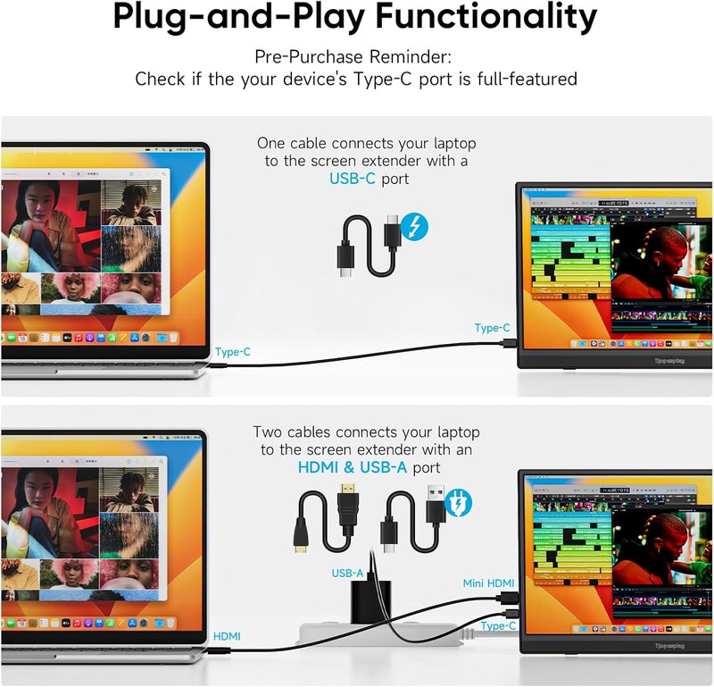 Dopesplay Portable Monitor, 15.6" FHD 1080P Travel Portable Monitor for Laptops, Ultra-Slim External Portable Screen for Laptop with Kickstand, Screen Extender for Laptop PC Mac Phone PS4/5 Xbox Switch - Image 3